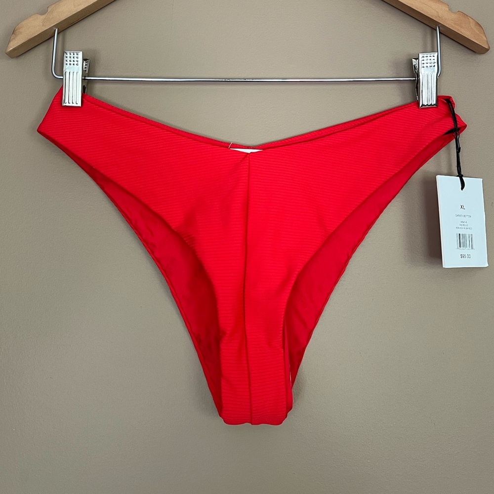 {Onia} Carmen Bikini Ribbed Swim Bottom in High Risk Red - Womens XL - NWT